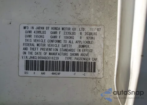 2008 Acura Tsx z USA, uszkodzony, nr VIN JH4CL96948C016239